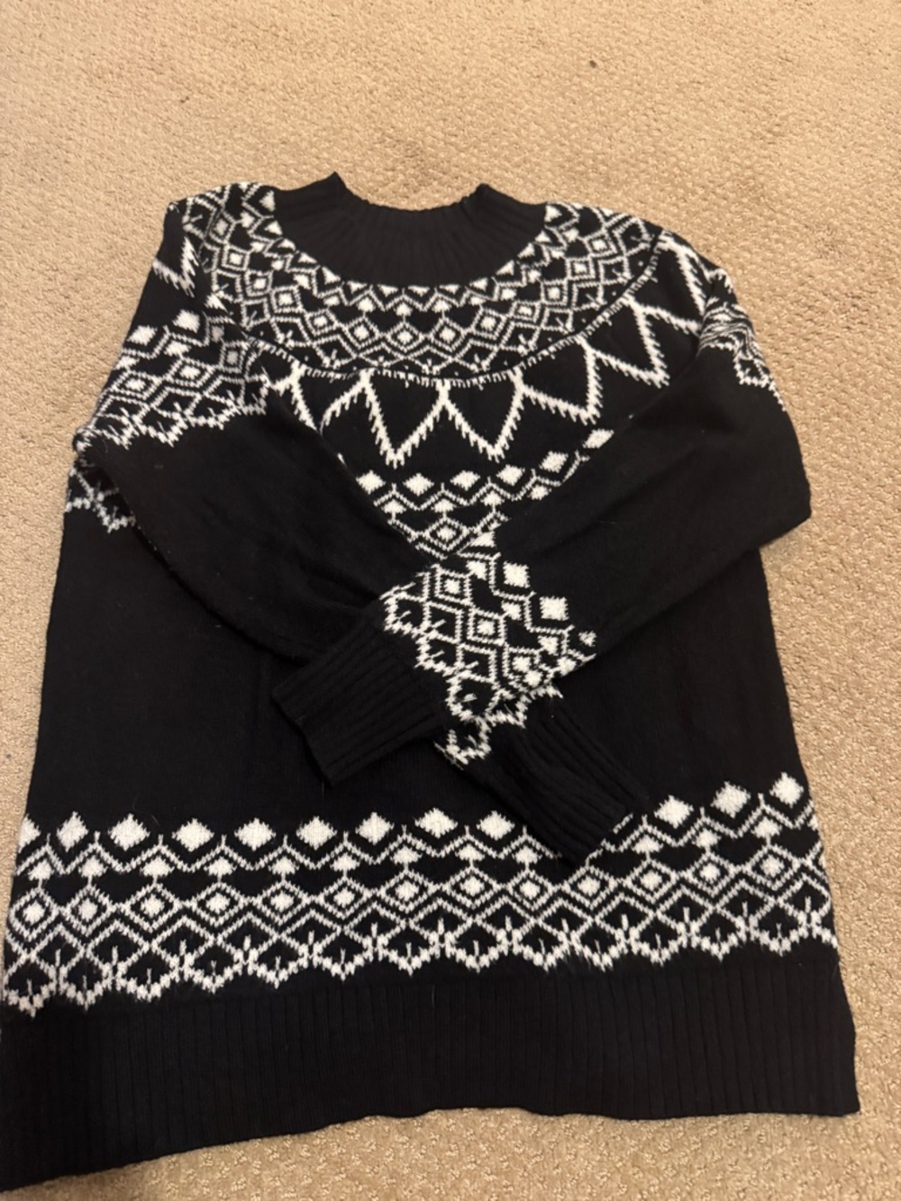 LOFT Black and White Fair Isle Sweater